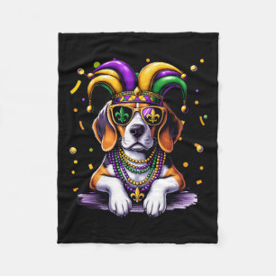 Funny Mardi Gras Bead Beagle Dog Festival Carnival Fleece Blanket