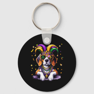Funny Mardi Gras Bead Beagle Dog Festival Carnival Key Ring
