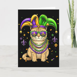 Funny mardi gras bead cat festival carnival  card