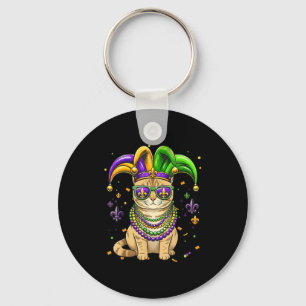 Funny mardi gras bead cat festival carnival key ring
