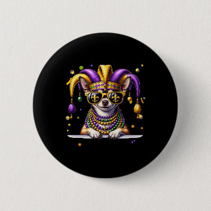 Funny Mardi Gras Bead Chihuahua Dog Festival Carni 6 Cm Round Badge