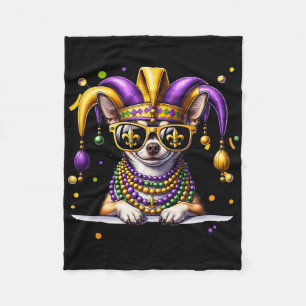 Funny Mardi Gras Bead Chihuahua Dog Festival Carni Fleece Blanket