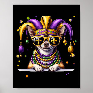 Funny Mardi Gras Bead Chihuahua Dog Festival Carni Poster