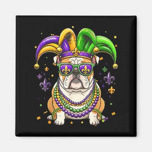 Funny mardi gras bead english bulldog festivalFunn Magnet