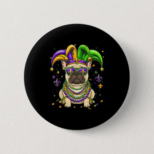 Funny mardi gras bead french bulldog festivalFunny 6 Cm Round Badge