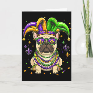 Funny mardi gras bead french bulldog festivalFunny Card