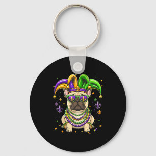 Funny mardi gras bead french bulldog festivalFunny Key Ring