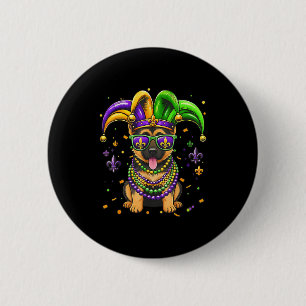 Funny mardi gras bead german shepherd dog festival 6 cm round badge