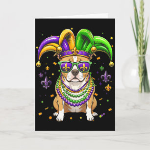 Funny mardi gras bead pitbull dog festival carniva card