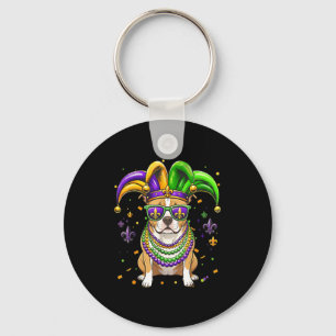 Funny mardi gras bead pitbull dog festival carniva key ring
