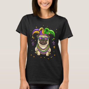 Funny mardi gras bead pug festival carnival dogFun T-Shirt