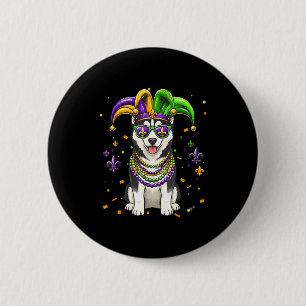 Funny mardi gras bead siberian husky dog festivalF 6 Cm Round Badge