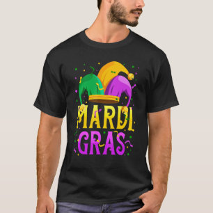 Funny Mardi Gras Beads Hat Fat Tuesday Funny Mask T-Shirt