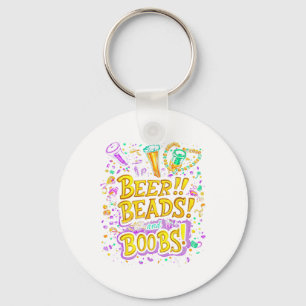 Funny Mardi Gras Beer Beads Breast New Orleans Key Ring