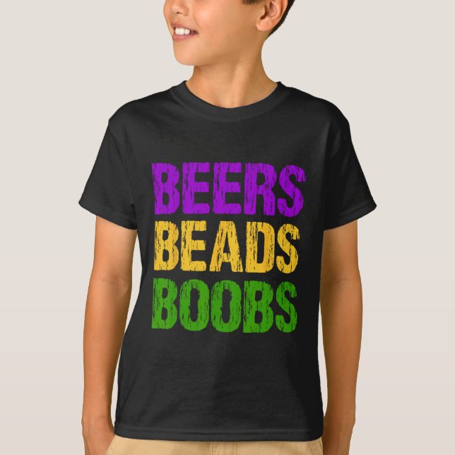 Funny Mardi Gras Beers Beads Breast Tee Fun New Or (Front)