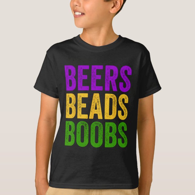 Funny Mardi Gras Beers Beads Breast Tee New Orlean (Front)