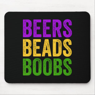 Funny Mardi Gras Beers Beads Breast Tee New Orlean Mouse Mat