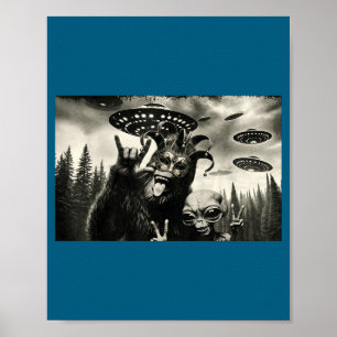 Funny Mardi Gras Bigfoot Alien Selfie Poster