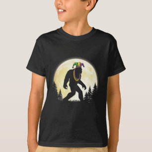 Funny Mardi Gras Bigfoot Kids Men Sasquatch Jester T-Shirt