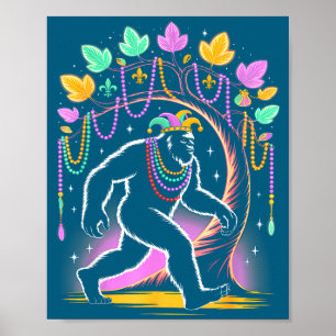 Funny Mardi Gras Bigfoot Kids Men Sasquatch Mardi  Poster