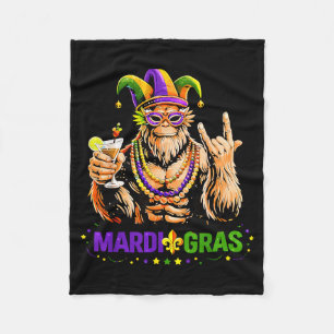 Funny Mardi Gras Bigfoot Sasquatch Graphic Art Fleece Blanket