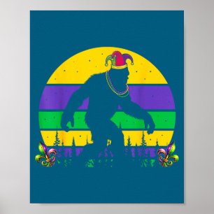 Funny Mardi Gras Bigfoot Sasquatch Mardi Poster