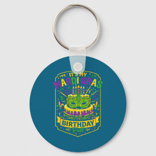 Funny Mardi Gras Birthday Y’all Cake Carnival Cele Key Ring