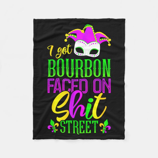 Funny Mardi Gras Bourbon Street , New Orleans Drin Fleece Blanket (Front)