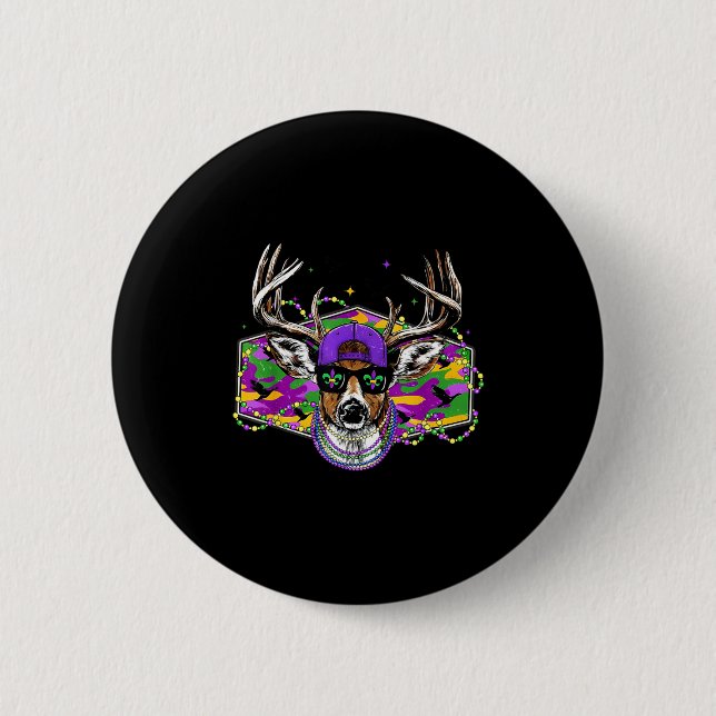 Funny Mardi Gras Buck Deer Hunting Boys Fat Tuesda 6 Cm Round Badge (Front)