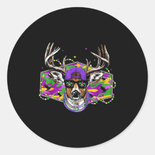 Funny Mardi Gras Buck Deer Hunting Boys Fat Tuesda Classic Round Sticker