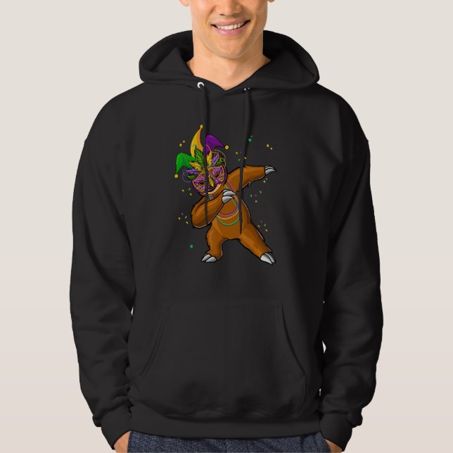 Funny Mardi Gras Carnival Dabbing Sloth Mask And B Hoodie (Front)