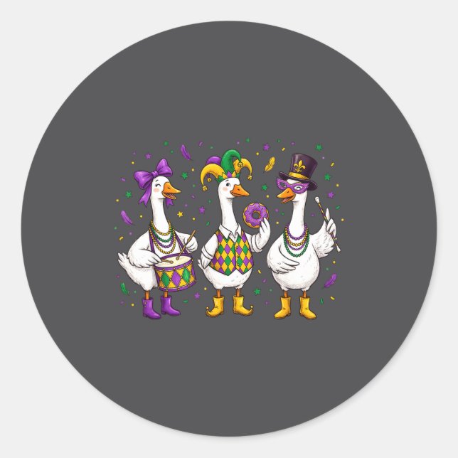 Funny Mardi Gras Carnival Silly Goose Mask Louisia Classic Round Sticker (Front)