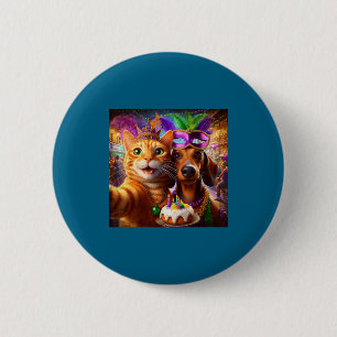 Funny Mardi Gras Cat Dachshund Selfie Squad  6 Cm Round Badge