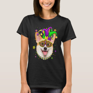 Funny Mardi Gras Corgi Dog Beads Mask Mardi Gras T-Shirt