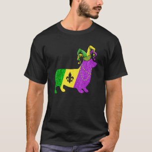 Funny Mardi Gras Corgi Dog Mardi Gras Hat Beads T-Shirt