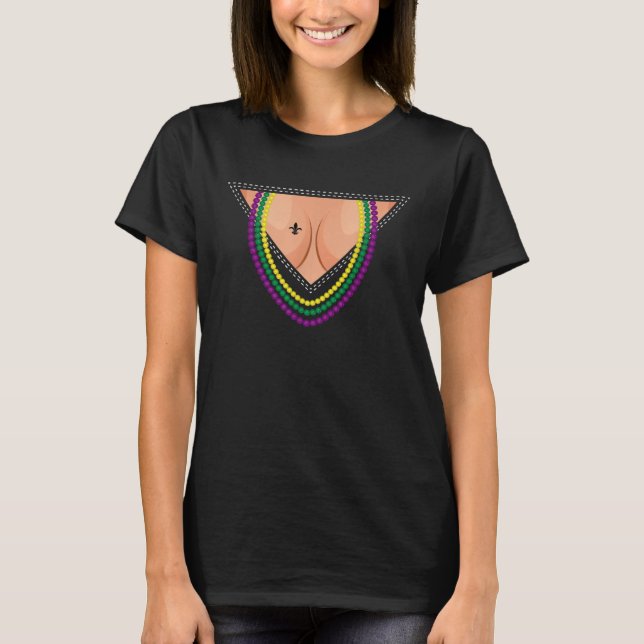 Funny Mardi Gras Costume Flash Cleavage for Women  T-Shirt (Front)