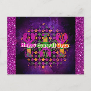 Funny Mardi Gras Crawfish Purple Postcard
