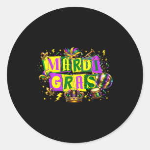 Funny Mardi Gras Disco Ball Carnival Season Men Wo Classic Round Sticker