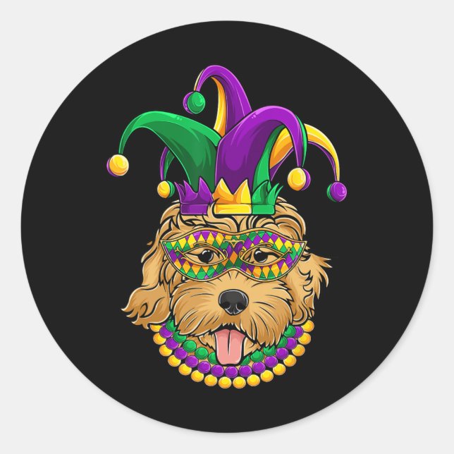 Funny Mardi Gras Dog Apparel  Classic Round Sticker (Front)