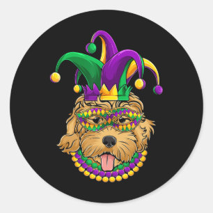 Funny Mardi Gras Dog Apparel Classic Round Sticker