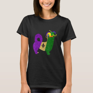 Funny Mardi Gras Dog Corgi Jester Hat Beads Dog Mo T-Shirt
