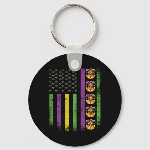 Funny Mardi Gras Ducks Usa Flag Beads Rubber Duck Key Ring