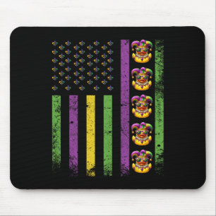 Funny Mardi Gras Ducks Usa Flag Beads Rubber Duck Mouse Mat