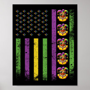 Funny Mardi Gras Ducks Usa Flag Beads Rubber Duck  Poster