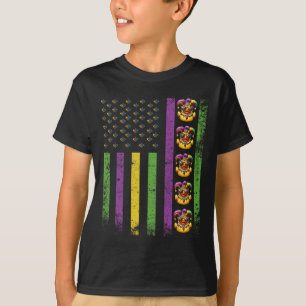 Funny Mardi Gras Ducks Usa Flag Beads Rubber Duck  T-Shirt