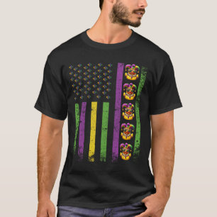 Funny Mardi Gras Ducks Usa Flag Beads Rubber Duck T-Shirt