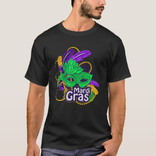 Funny Mardi Gras Festival Jester Hat Beads Mask Wo T-Shirt