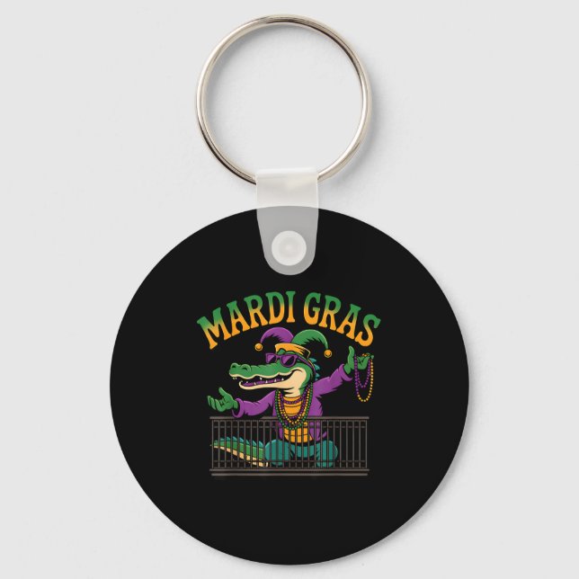 Funny Mardi Gras Gator New Orleans Party Squad Bea Key Ring (Front)