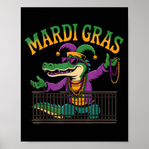 Funny Mardi Gras Gator New Orleans Party Squad Bea Poster
