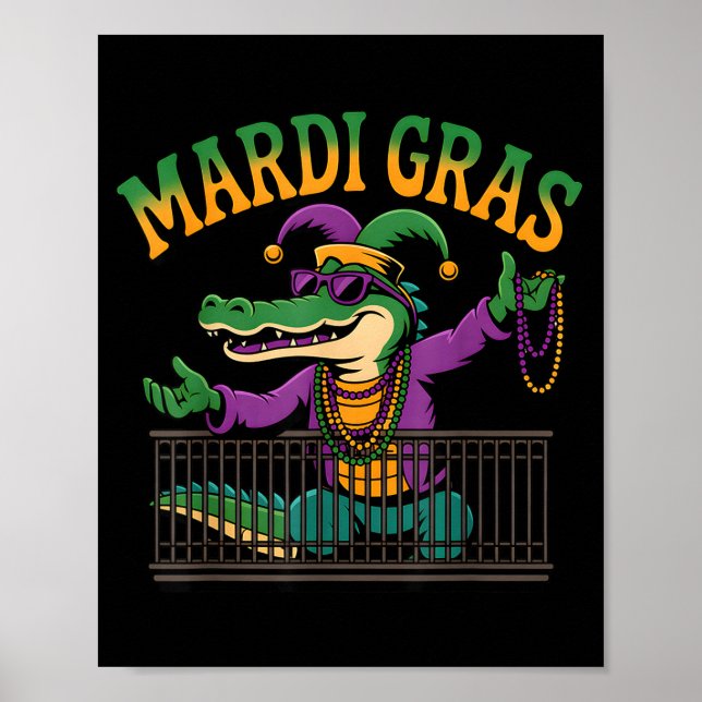 Funny Mardi Gras Gator New Orleans Party Squad Bea Poster (Front)
